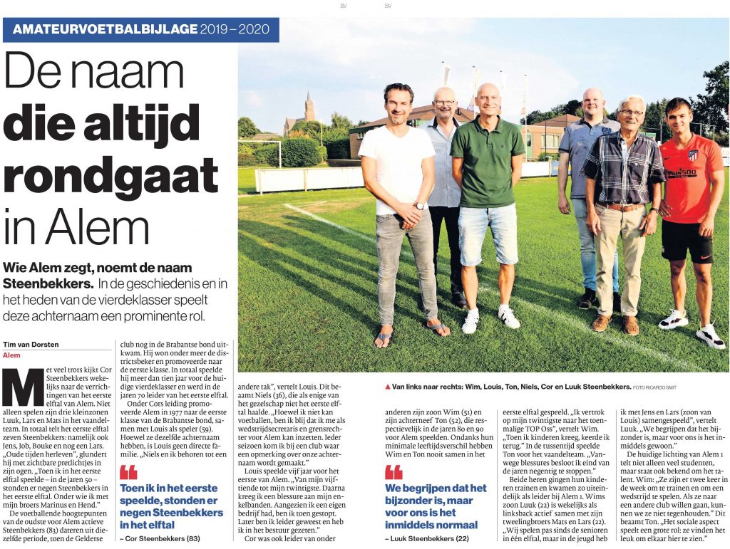 Interview over familiebanden bij vv Alem voor Brabants Dagblad